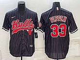 Men's Chicago Bulls #33 Scottie Pippen Black Pinstripe With Patch Cool Base Stitched Baseball Jersey,baseball caps,new era cap wholesale,wholesale hats
